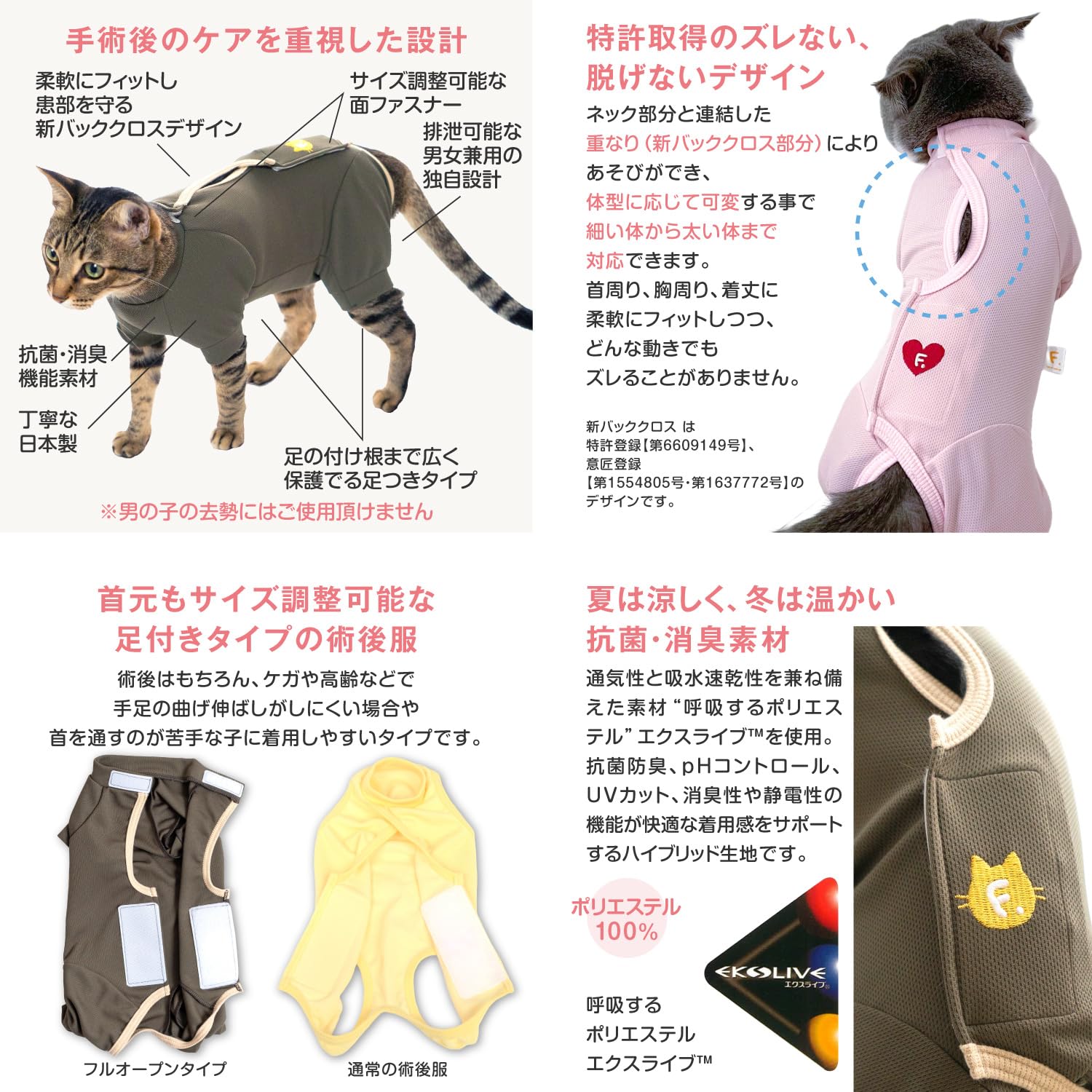 Amazon | 猫 術後服 フルオープン 足付き 着脱簡単 エリザベスカラー